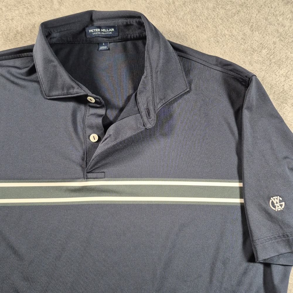 Peter Millar Polo Shirt Mens Size Large Crown Crafted Performance Navy Blue WGA